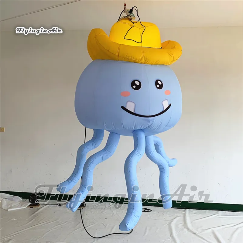 wholesale Personalized Cartoon Marine Animal Model 3m Hanging Lighted Inflatable Jellyfish Balloon With Tentacles For Party Decoration