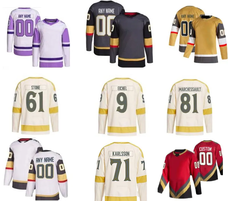 Custom 2024 Winter Classic Hockey Jerseys Mensault Karlsson Stone Eichel يحارب السرطان الأسود الأسود الأحمر Dhgate Yakuda for Men 2024