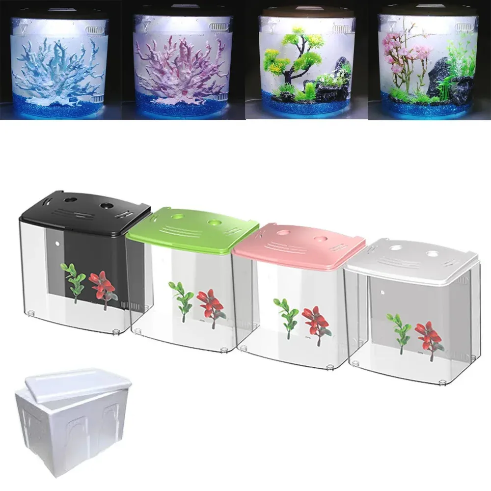 Sunsun 5L Mini Fish Aquarium med vattenfilter Tyst luftpump LED EKOLOGI PORTABLE USB Nano Desktop Aquarium Betta Fish Goldfish 240113