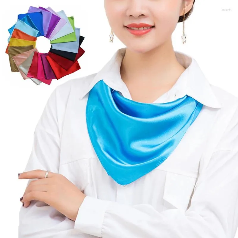 スカーフ女性エレガントなスクエアスカーフソリッドカラービジネスパーティーヘッドネックシルクサテンのための小さなヘアタイバンド60 60cm