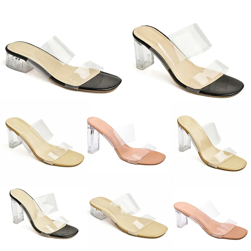 Sandales d'été à talons hauts pour femmes, chaussures d'été 2024, talon en cristal transparent, polyvalentes, noir, rose, blanc, grande taille 35-41