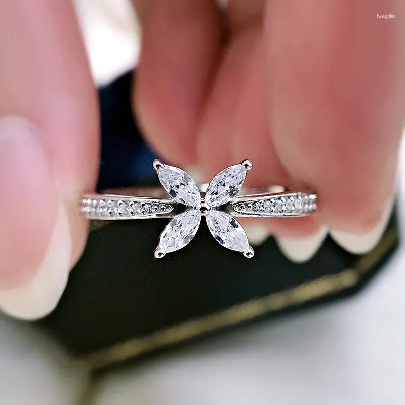 Cluster Rings S925 Silver Flower Ring Horse Eye Diamond Fashion Form Small Women's Jewelry Gift Wholesale