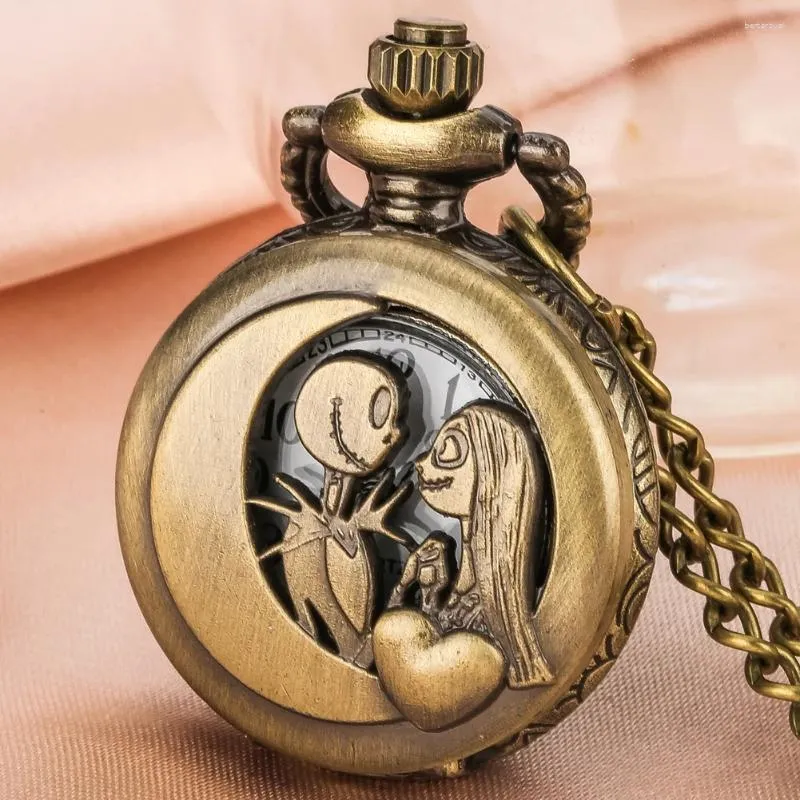 Montres de poche Vintage Bronze cadeau montre mode Relogios avec collier chaîne pendentif petite taille amoureux Relogio mâle femme horloge