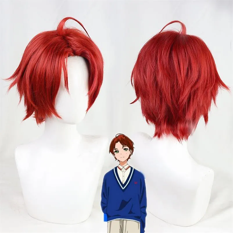 Wonder Egg Priority Momoe Sawaki Cosplay Wig Gradual Dark Red Resistant Synthetic Hair for Halloween Hair Cap222W