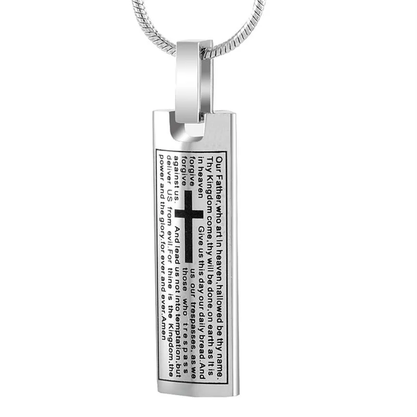 IJD9205 Lord's Prayer rostfritt stål Kremering Pendant Halsband Memorial Funeral Casket Ash Keepsake Urn Necklace269T