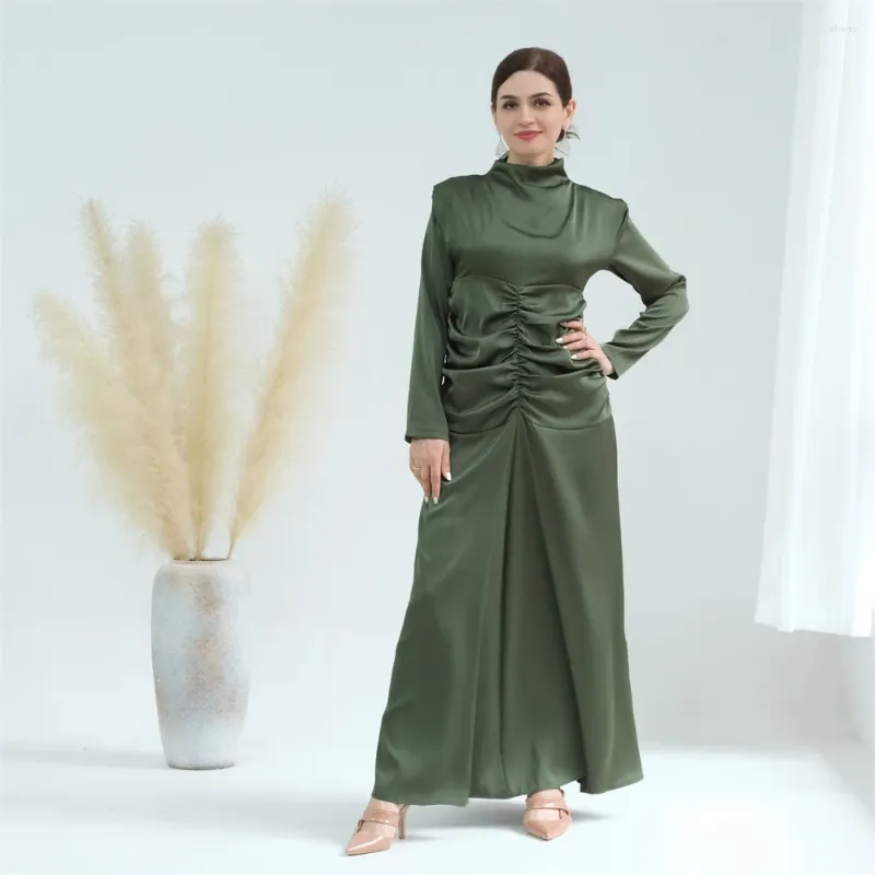 Roupas étnicas Eid Party Dress Mulheres Muçulmanas Alta Pescoço Plissado Abaya Marroquino Elegante Long Robe Vestidos Ramadan Jalabiya Vestidos Turquia