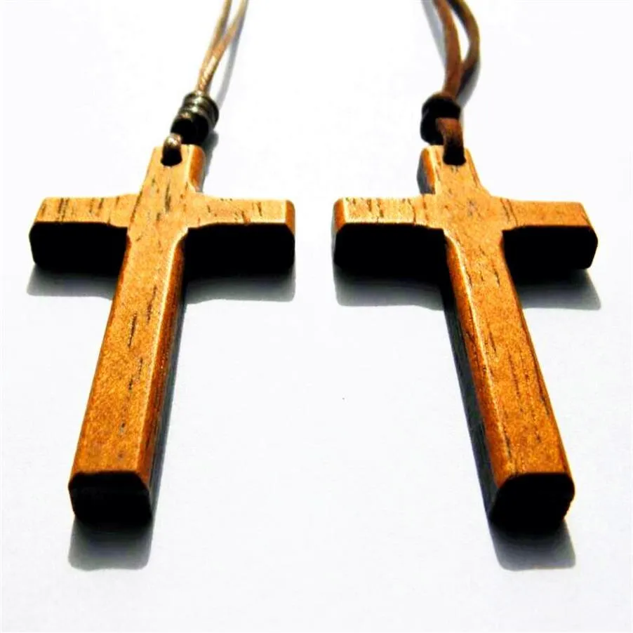 Collier pendentif croix en bois Vintage pour femmes et hommes, chaîne de pull, croix du Christ, jésus, sculpture élégante faite à la main, 12 pièces, 2572