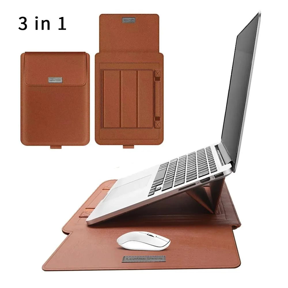 CPUS 3 in1 captop bag case for book air pro pu leather 13/14/15/15.6 incbox cover cover cover bag bag bace مع وسادة الماوس