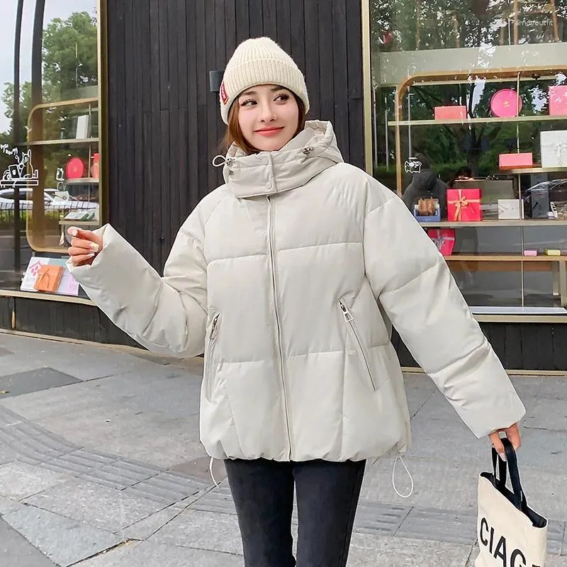 Trenchs de Femmes Streetwear Lâche Coréen Kawaii Vestes 2024 Hiver Chaud Fermeture À Glissière Pain Parkas Mode Élégant À Capuchon Coton Veste Manteau