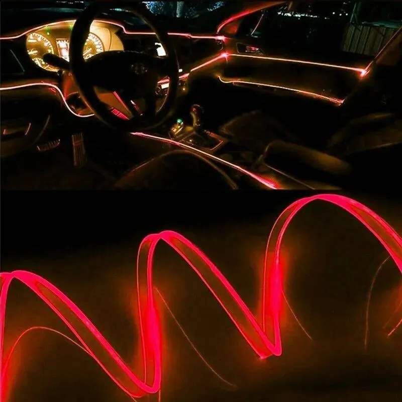 Lampor 5 meter röd LED Auto Entertainment Car Light Wind Interior Decor Atmosphere Wire Strip Light Lamp Tillbehör Bilprodukter