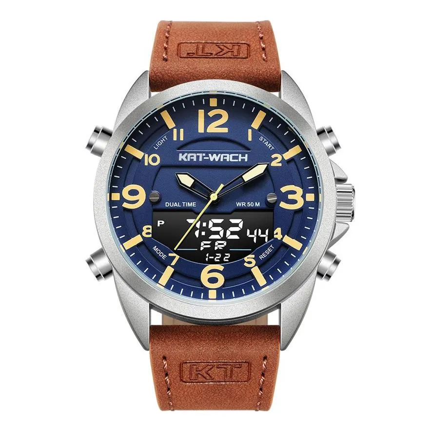 KT Luxury Watch Men Top Brand Leather Watches Man Quartz Analog Digital Waterproof Wristwatch Big Watch Clock Klok KT1818293K