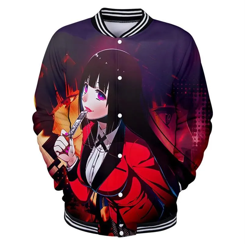 Japão anime kakegurui 3d impressão jaqueta de beisebol dos homens jaqueta bomber feminino jabami yumeko faculdade uniforme de beisebol cosplay costume210w