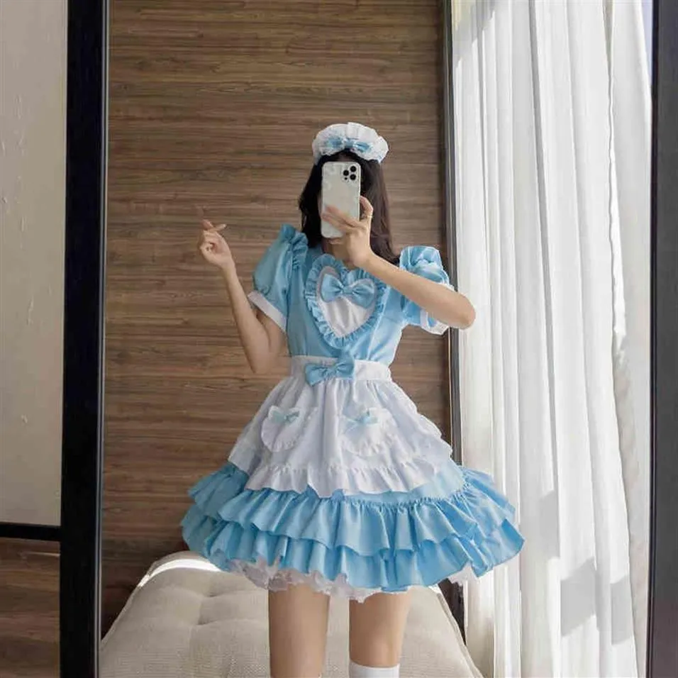 Plus Size S-5XL Women Lovely Maid Cosplay Come Lolita Dresses Japanese Anime Maid Outfit servitör Uniform Halloween Come L220714292E