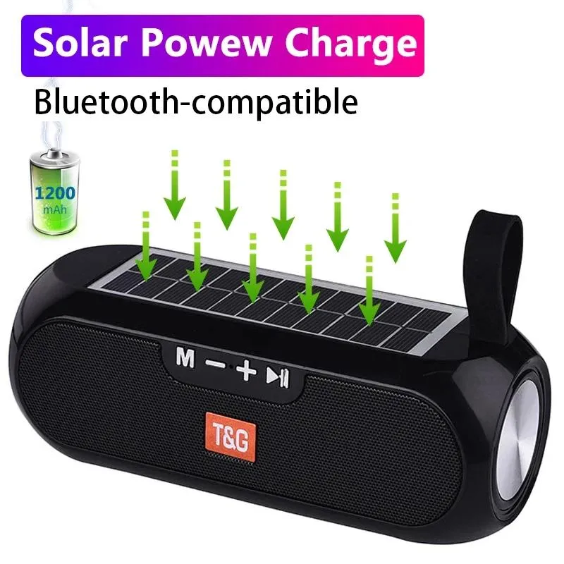 Hoparlörler Solar Plakalı Güçlü Hoparlör BluetoothCompatible Stereo Müzik Kutusu Güç Bankası Boombox Su Geçirmez USB AUX FM Radyo