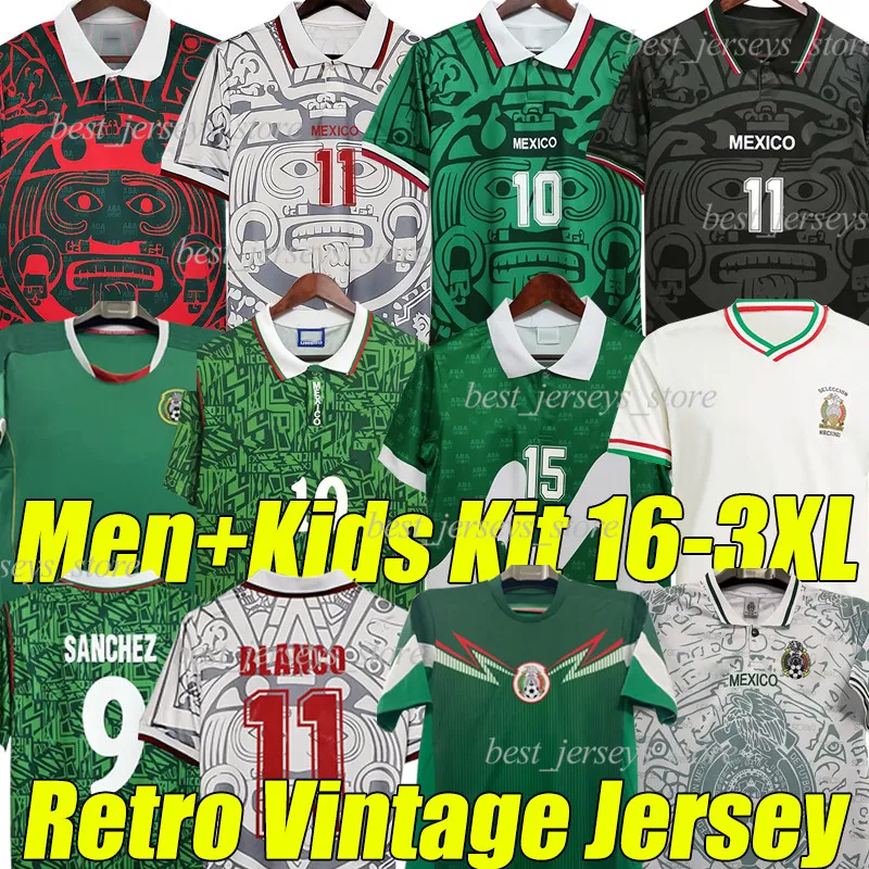 XXXL homens crianças kit BLANCO MÉXICO RETRO camisas de futebol 1986 1998 Vintage HERNANDEZ H.SANCHEZ 1994 95 2006 2010 JORGE UIS GARCIA MARQUEZ Clássico 1970 83 85 camisa de futebol