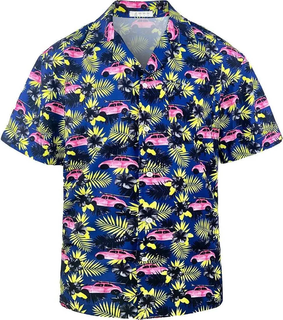 AINIKO men's short sleeved Hawaiian shirt loose fit floral print tropical cruise beach button Aloha shirt