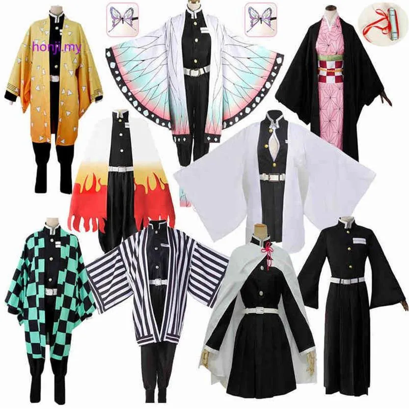 Anime Demone Slayer Kimetsu No Yaiba Zenitsu Giyu Tanjirou Kamado Nezuko Cosplay Donna Bambini Uomini Kimono Uniforme Cosplay Vieni T2208132469