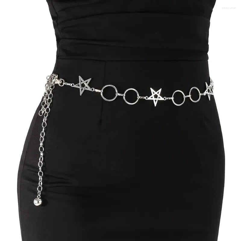 Ceintures ajourées cercle métal étoile taille chaîne mode ceinture femmes argent ceinture Hip Hop Style ventre robe accessoires