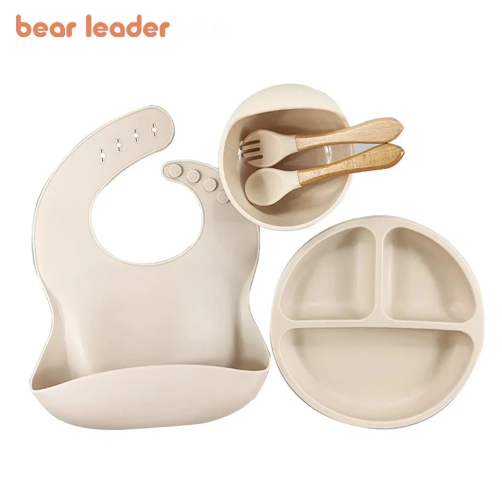 Bear Leader – ensemble de vaisselle pour enfants, bol de nourriture supplémentaire en Silicone pour bébé, bavoirs étanches et anti-fuites 240115