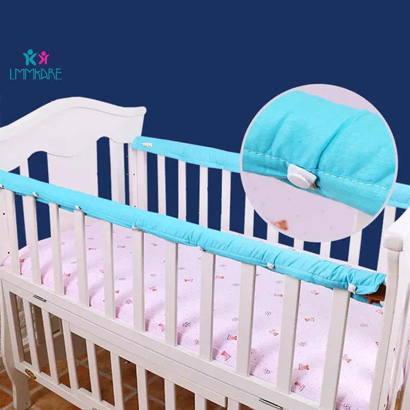 2pcset Cotton Crib Bumper Baby Bedside Protective Thickened Bar Anti-collision Barrier Cover for Infant Protection Strip 5Color 240113