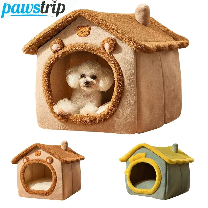 Casa de cachorro dobrável canil cama para cães pequenos inverno quente cama de gato ninho confortável cama de cachorro caverna sofá produto para animais de estimação 240115