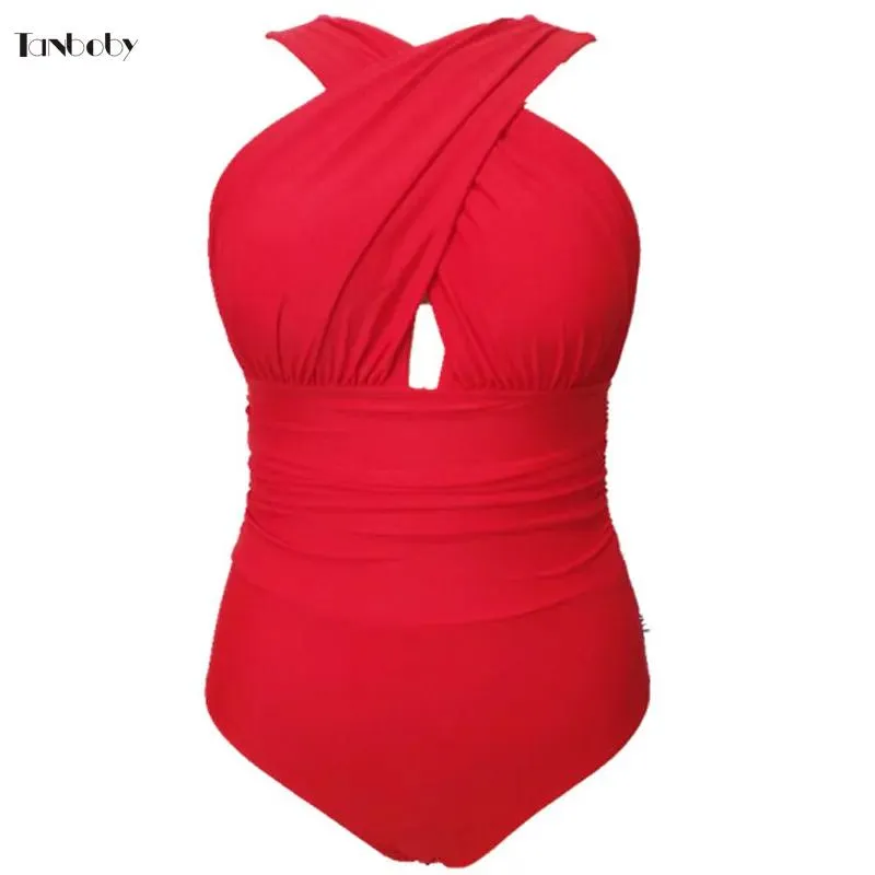 Maillots de bain grande taille maillots de bain femmes 1 pièces Trikinis rétro coupe croisée taille haute maillot de bain rouge grande taille Onepieces maillots de bain