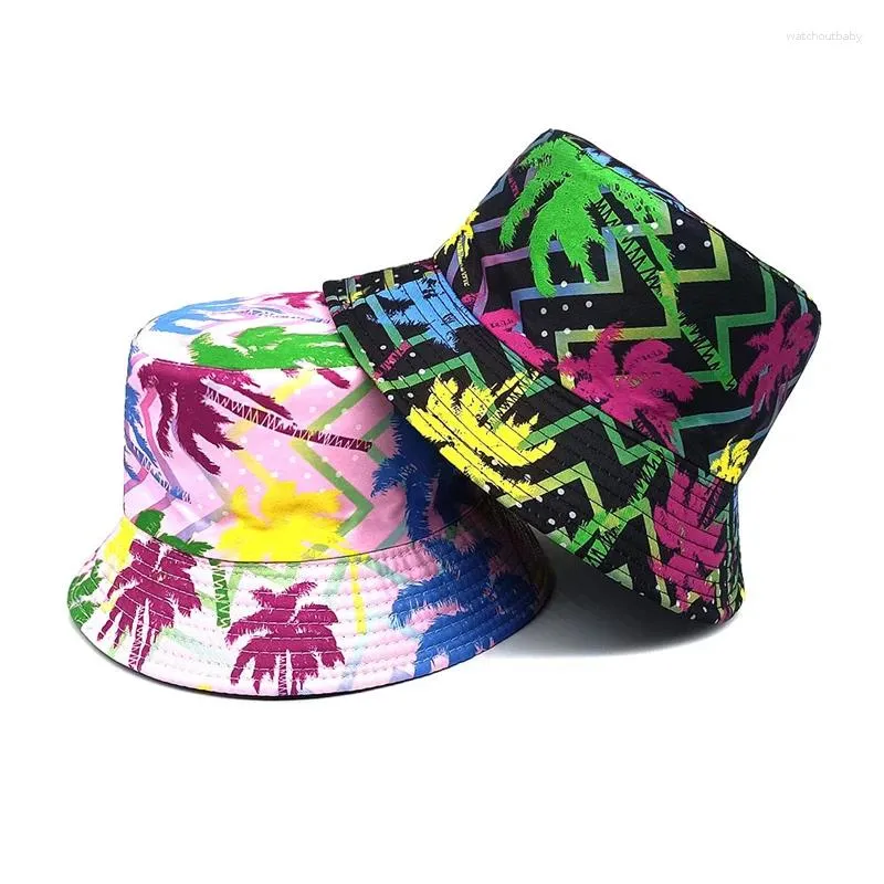 Berets 2024 Four Seasons Polyester Cartoon Print Bucket Hat Fisherman Outdoor Travel Sun Cap för män och kvinnor 271