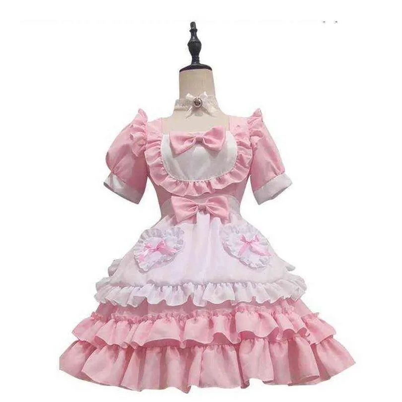 Sexy Leuke Roze Meid Jurk Japanse Zoete Vrouwelijke Lolita Jurk Rollenspel Kom Halloween Party Cosplay Anime Meid Uniform pak L22071318u