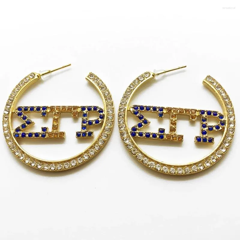 Kolczyki Dangle Exquipite Large Letters Sigma Gamma Rho Round Metal Sorority Society Rhinestone Biżuter