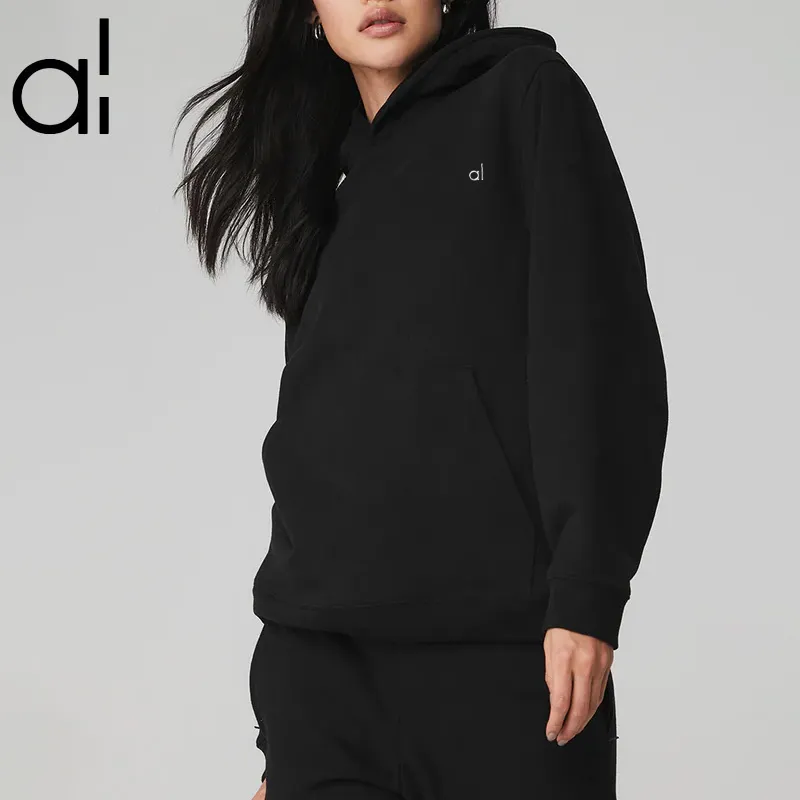 AL Yoga Moletom com Capuz Peso Pesado Double Take Hoodies Oversized Quente Fleece City Sweat Pullover Prata Logotipo 3D no Peito Solto Jogger Sportswear