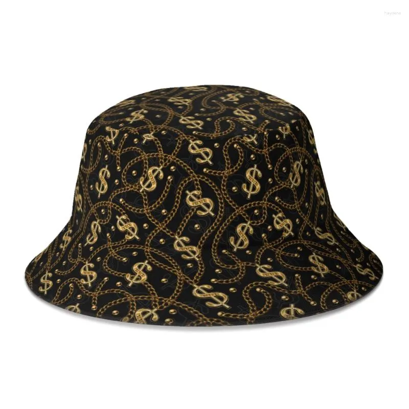 Bérets Shiny Gold USA Dollar Sign Chains perles Baux Chapeau Bucket Fomen Men Adolescent Bob Bob Bob Chapeaux de pêcheur Panama Cap Autumn