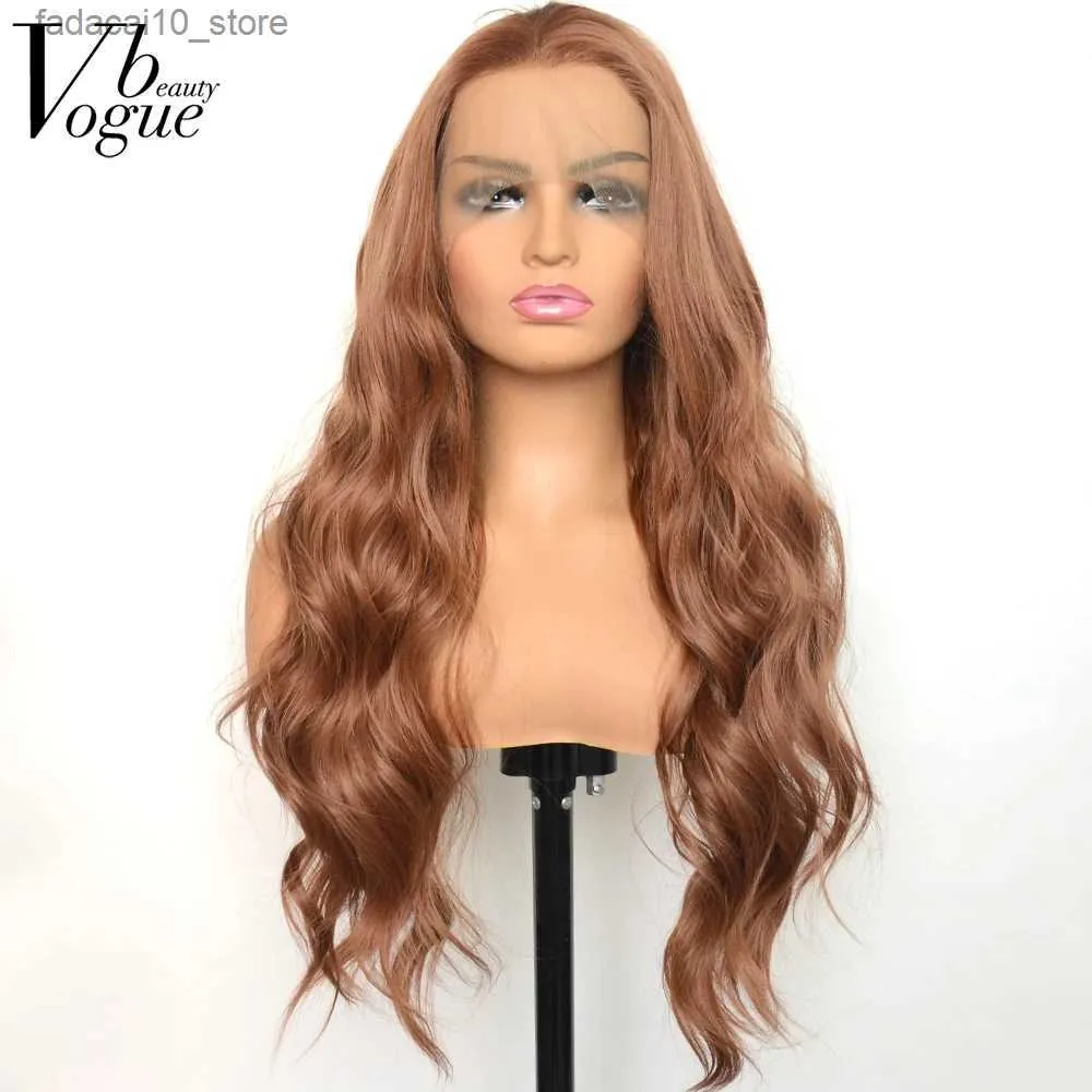 Perucas sintéticas Voguebeauty 30 # Castanha Sintética Lace Front Deep Wave Wig Fibra Resistente ao Calor Natural Hairline Cosplay para Mulheres Q240115