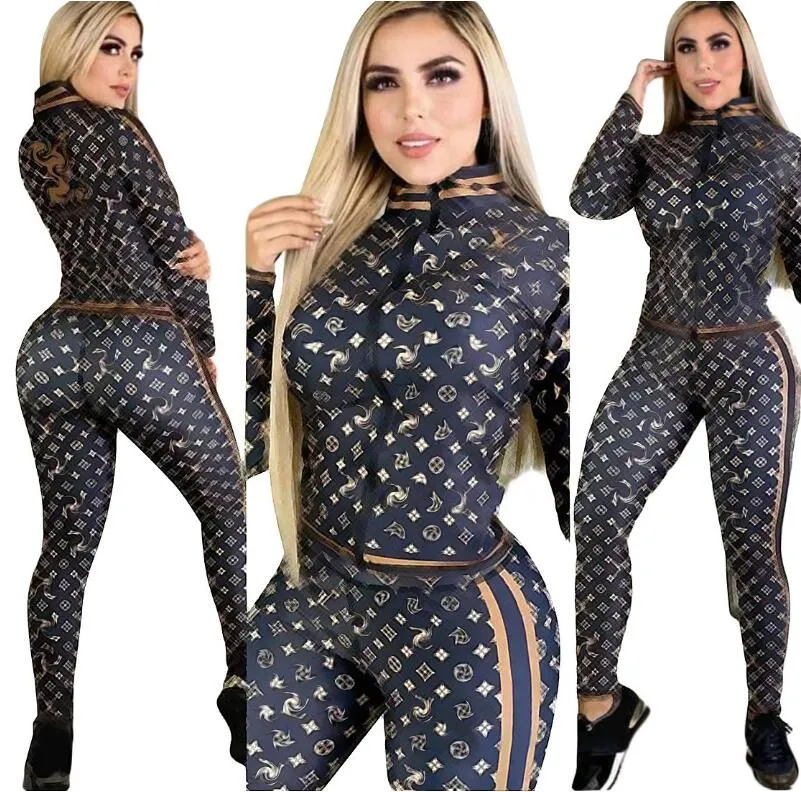 L6066 conjunto de duas peças terno de treino feminino designer agasalho jaqueta calças define corredores magros