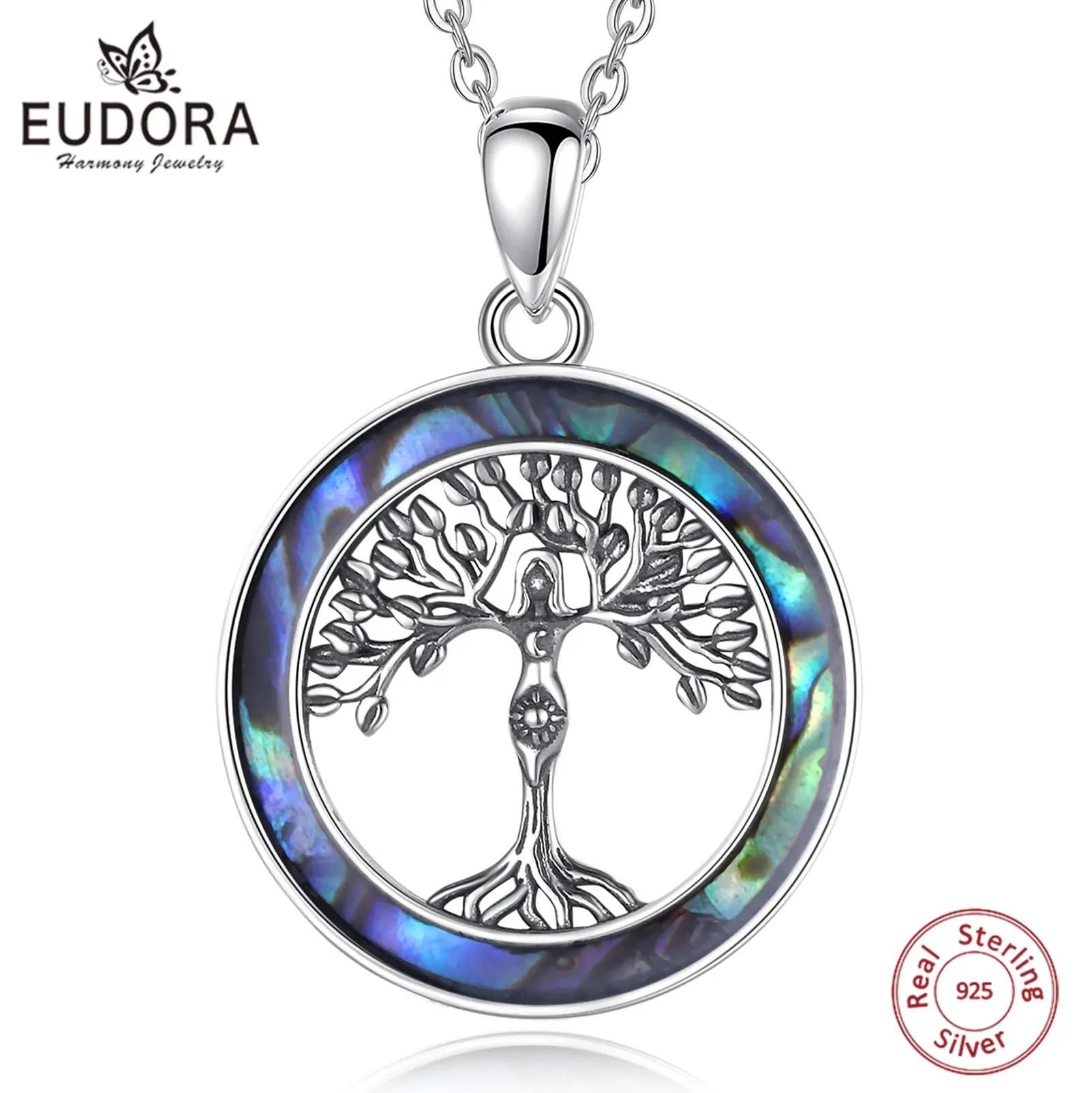 Halsband Eudora Sterling Sier Mother Tree of Life Halsband för kvinnor Natural Abalone Shell Pendant Fine Jewelry Gift 2022 Trend New