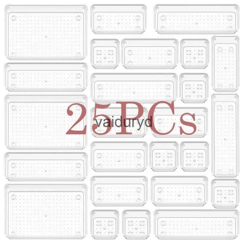 Opberglades 13/25 stuks Transparante opbergdoos Bureauset Plastic Badkameropslag Make-up Organizer Doorzichtige bakken Keuken Gadgetvaiduryd