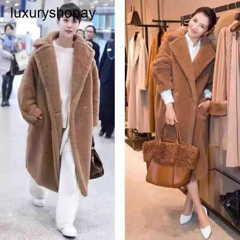 Designer Maxmaras Teddy Bear Manteau Femmes Cachemire Manteaux Laine Hiver 2024 Hot Bar Même Style Agneau Véritable Particule Mouton Coupe Toison Leathe