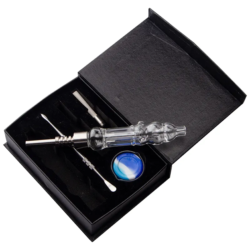 Headshop666 NC046 Hookah Smoking Pipe Smooth Hit 510 Titanium Quartz Ceramic Nail Double Nails Wax Dish Gift Box Glass Dabber Bong