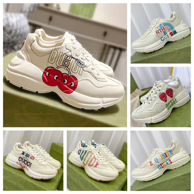 Designer shoes Gvcci sneakers dad rhyton sneaker Leather Casual Shoe Italy Real Woman Shoe Mens Sneakers White Strawberry Mouse Tiger Glittered Multicolor Sneaker