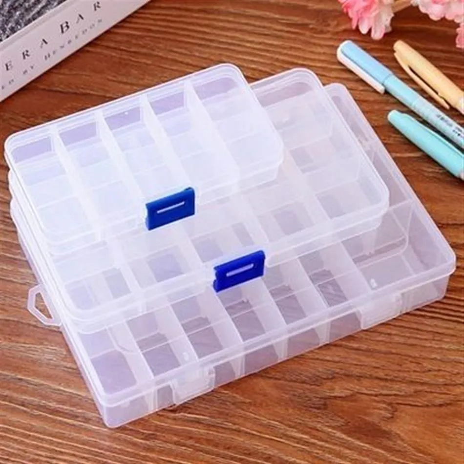 Practical Adjustable 10 15 24 Compartment Plastic Storage Box Jewelry Earring Bead Screw Holder Case Display Organizer Container287m