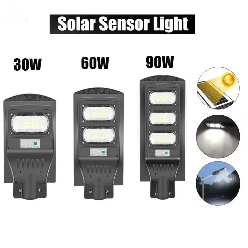 60W 90W 120W Grey Solar Street Lamp Motion Sensor Waterproof IP66 Wall Outdoor Landscape Garden Light with pole LL