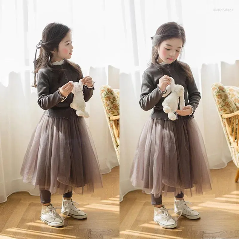 Trousers 2024 Pure Color Girls Pants Kids Leggings Spring Korean Fairy Skinny Toddler Lace Skirt Children's Clothing LZ695