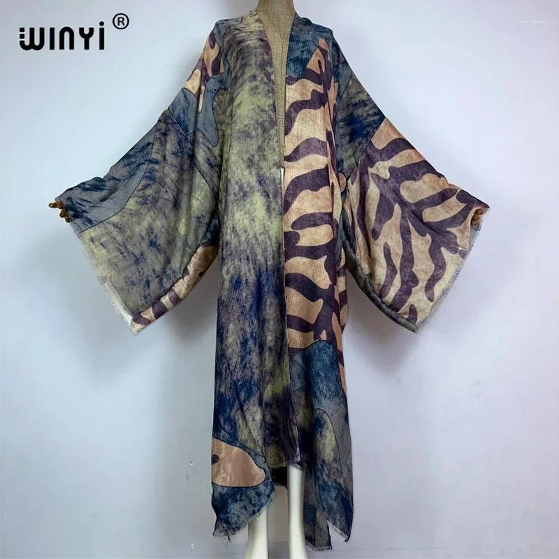 Women's Swimwear WINYI Kimono Africa Boho Print Caftans Beach 2024 Elegant Cardigan Sexy Holiday Maxi Wear Swimsuit Summer Dress