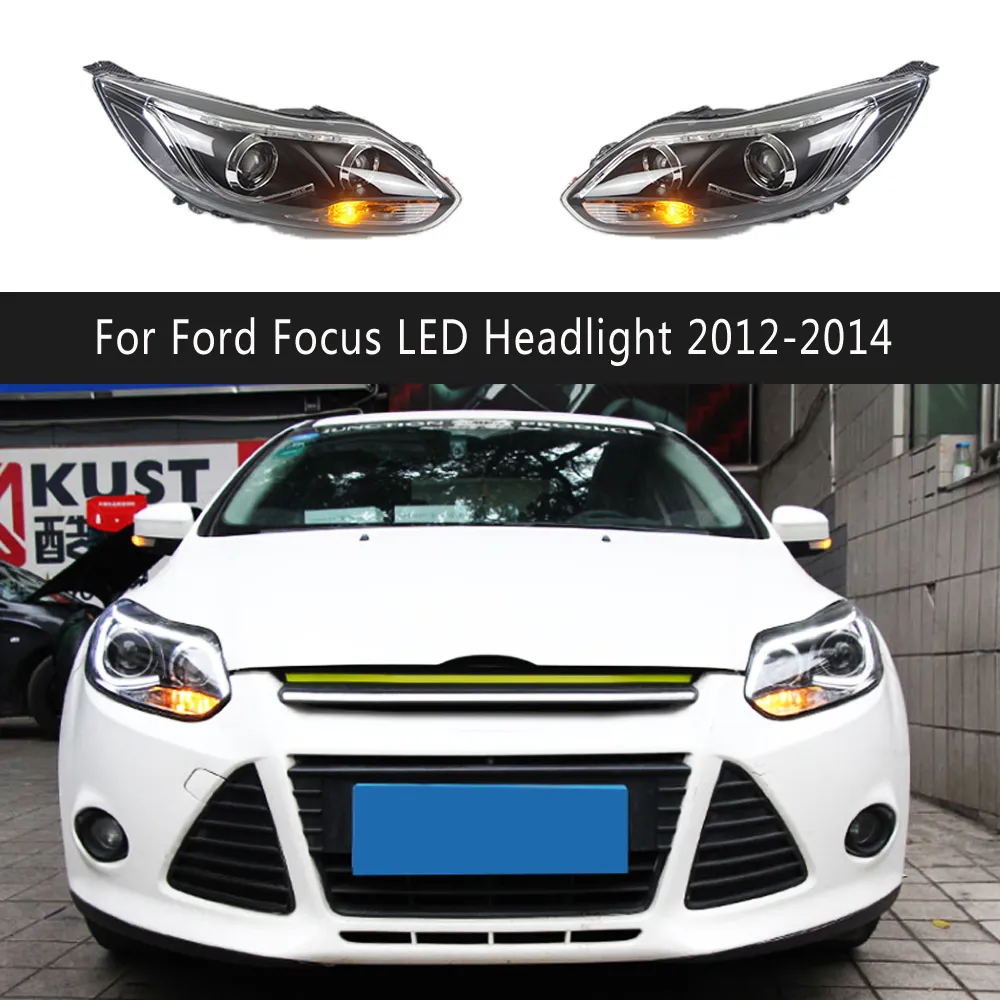 Biltillbehör Dynamisk streamer Turn Signal Indicator Dayime Running Light for Ford Focus LED-strålkastarenhet 12-14 Front Lamp