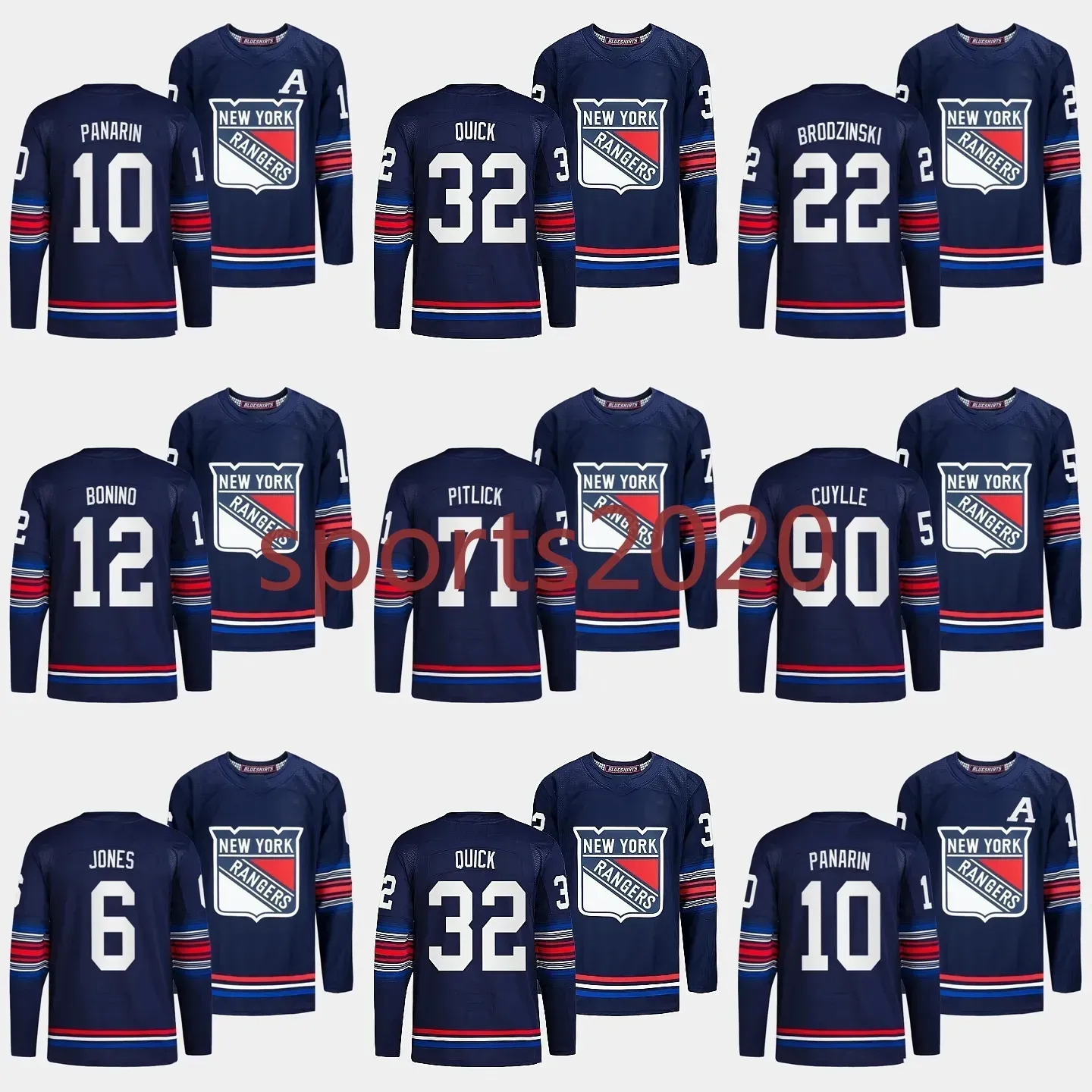 Benutzerdefiniertes Hockey-Trikot für Männer und Frauen, junge New York Rangers, 23 Adam Fox, 2023–24 Alternate Navy Third Jersey, 10 Artemi Panarin, 32 Jonathan Quick, 22 Jonny Brodzinski