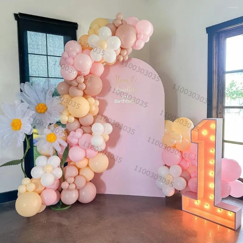 Party Decoration 181st White Flower Daisy Theme Arch Garland Balloons 5/10inch Pink Peach Latex Ball Kits Woman Birthday Anniverary Globos