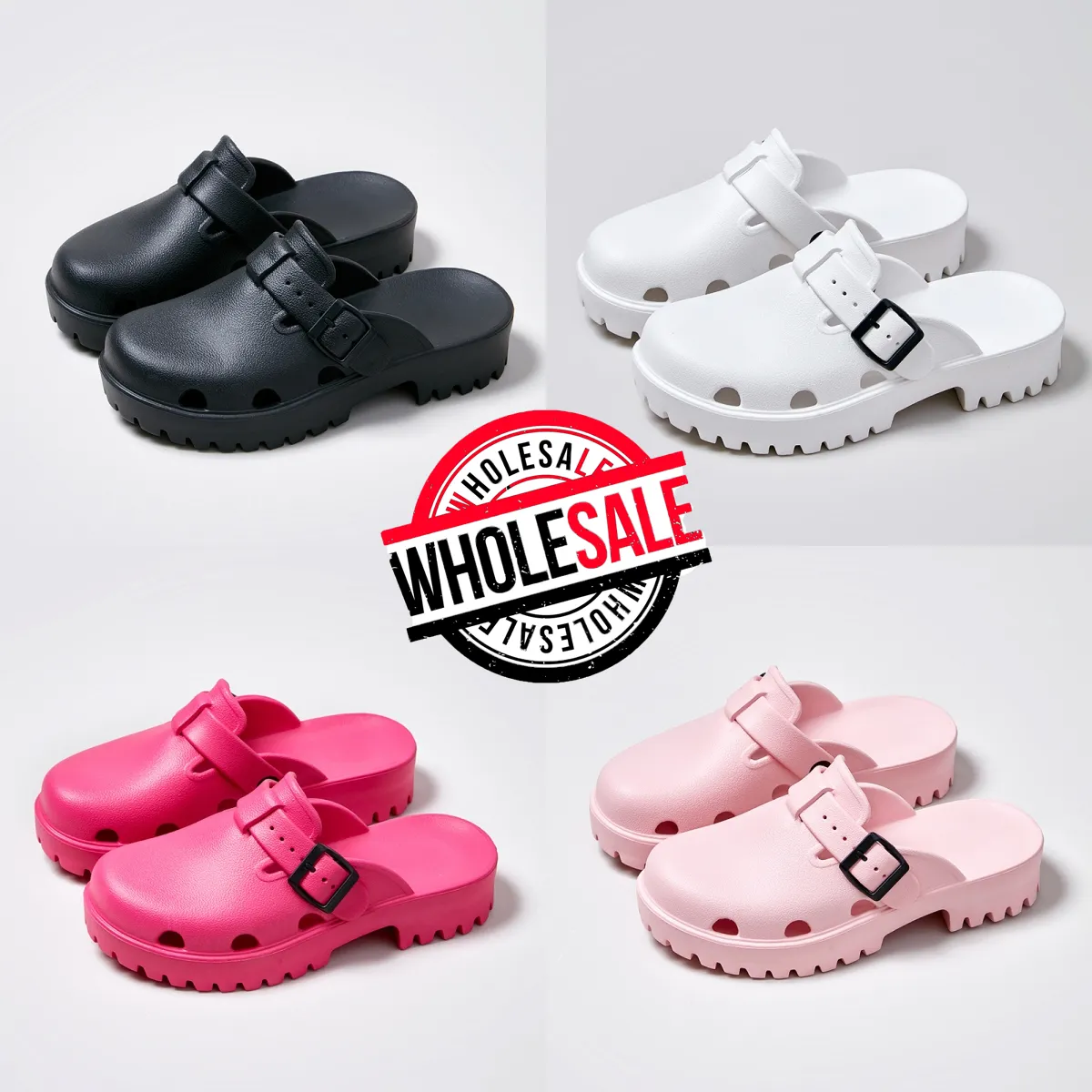 Klassische Clog-Schnalle, Designer-Slides, Sandalen, Plateau-Hausschuhe, Herren-Damen, weiß, rosa, wasserdichte Schuhe, Pflege, Krankenhaus, Outdoor