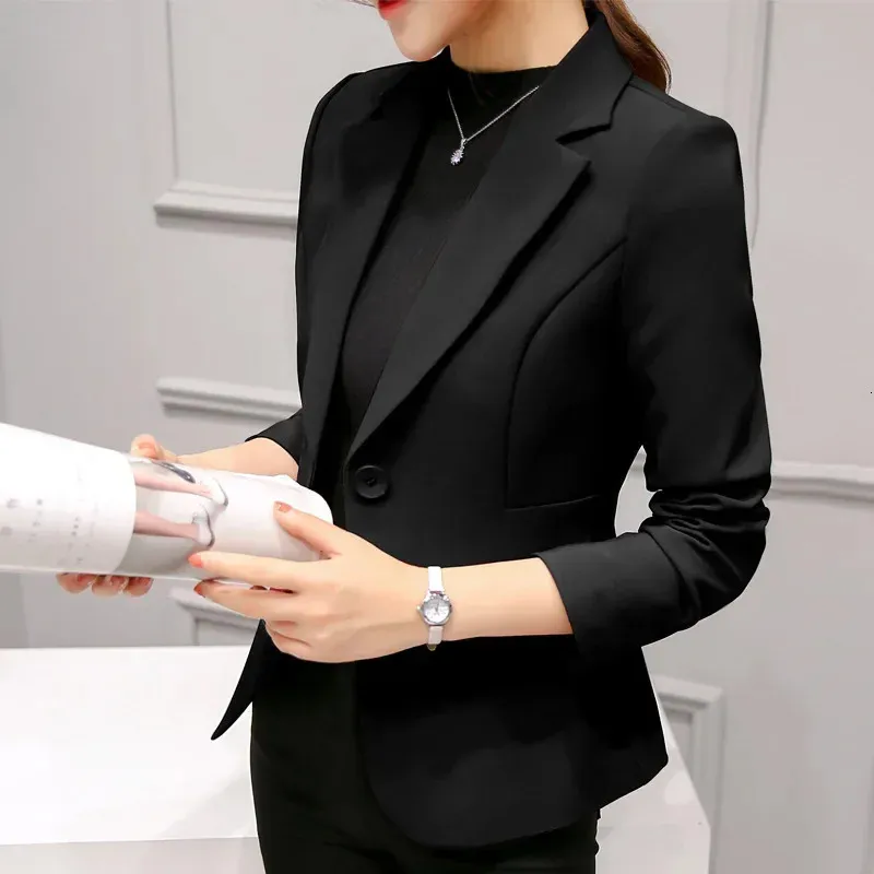 Blazer nero da donna Blazer formale slim Lady Office Work Suit Tasche Giacche Cappotto Donna Blazer con intaglio vino Giacche Femme 240115