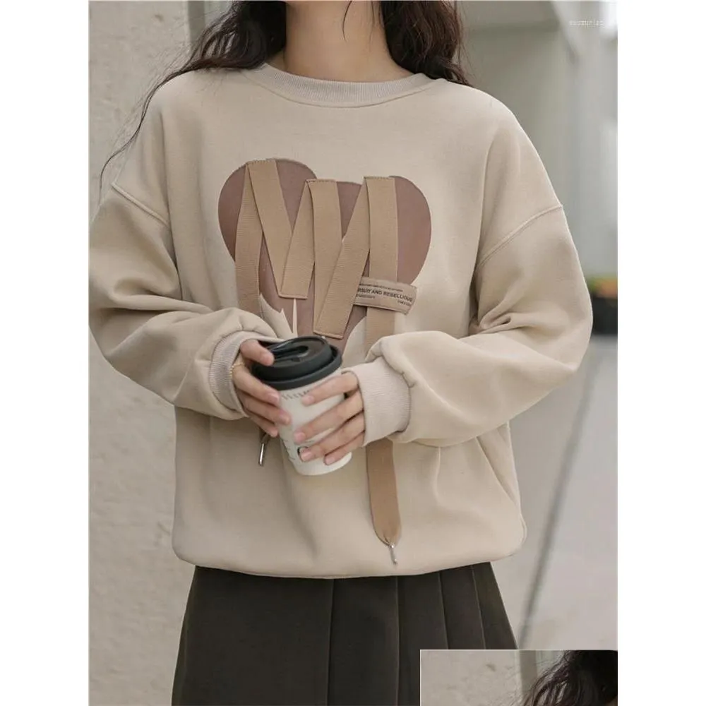 Felpe con cappuccio da donna Felpe Love Ribbon Stampato Girocollo Casual Streetwear Primavera Autunno All-Match Moda Piviere femminile Top Drop De Otwnt