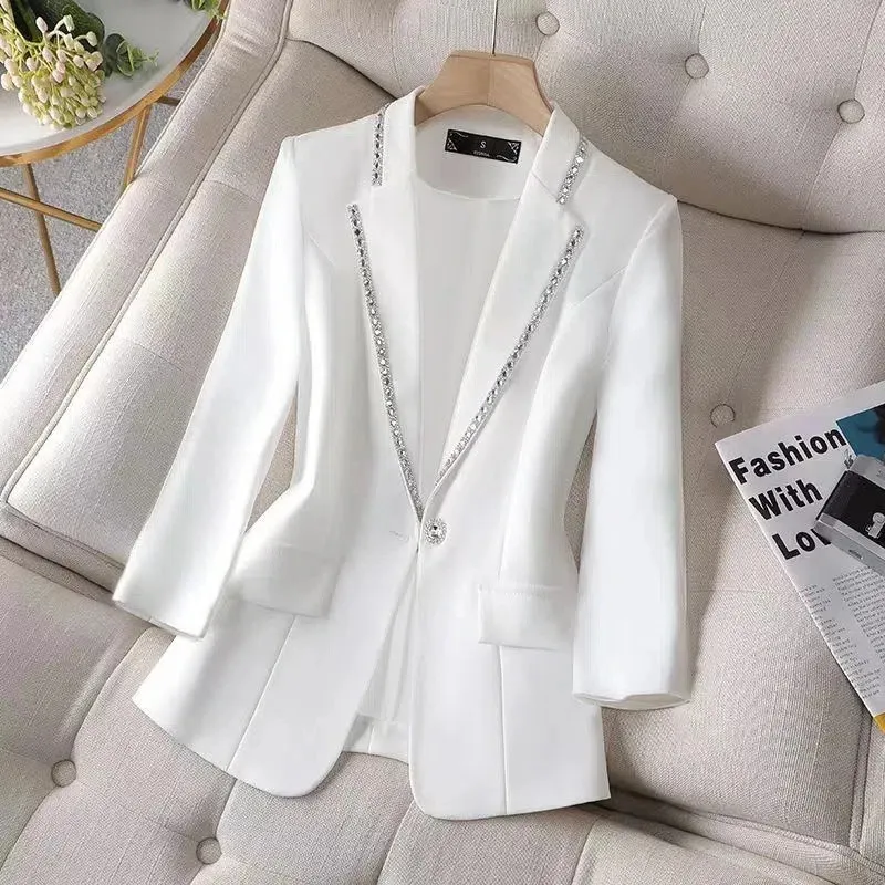 Automne femmes Blazer Paillettes Femme été crème solaire veste blanc costume veste femmes mode mince noir Cardigan 240115