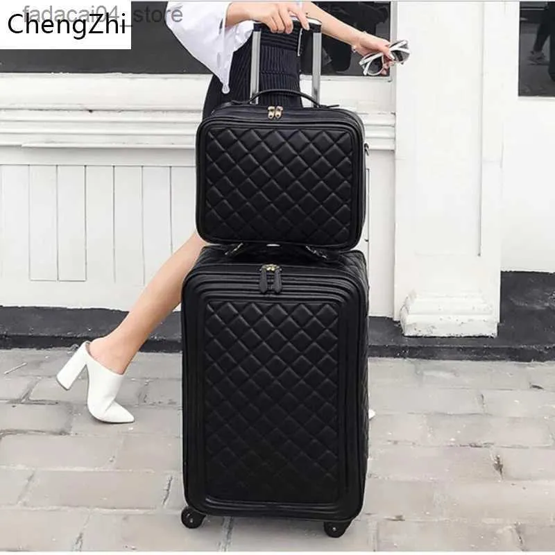 Suitcases Carrylove 2024 Inch Women Cabin Leather Trolley Suitcase 16 Spinner Hand Luggage On Wheels Q240115